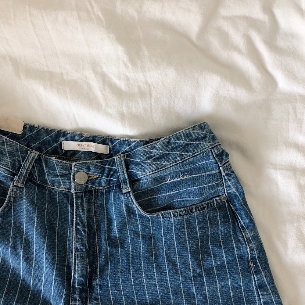 Zara striped medium wash denim short